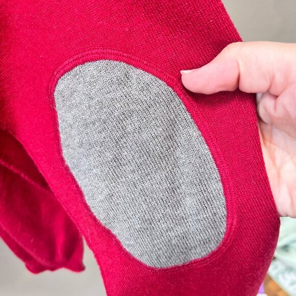 Sundance Womens Red Sweater With Gray Elbow Patches Size‎ L Acrylic Wool Alpaca - Picture 4 of 5
